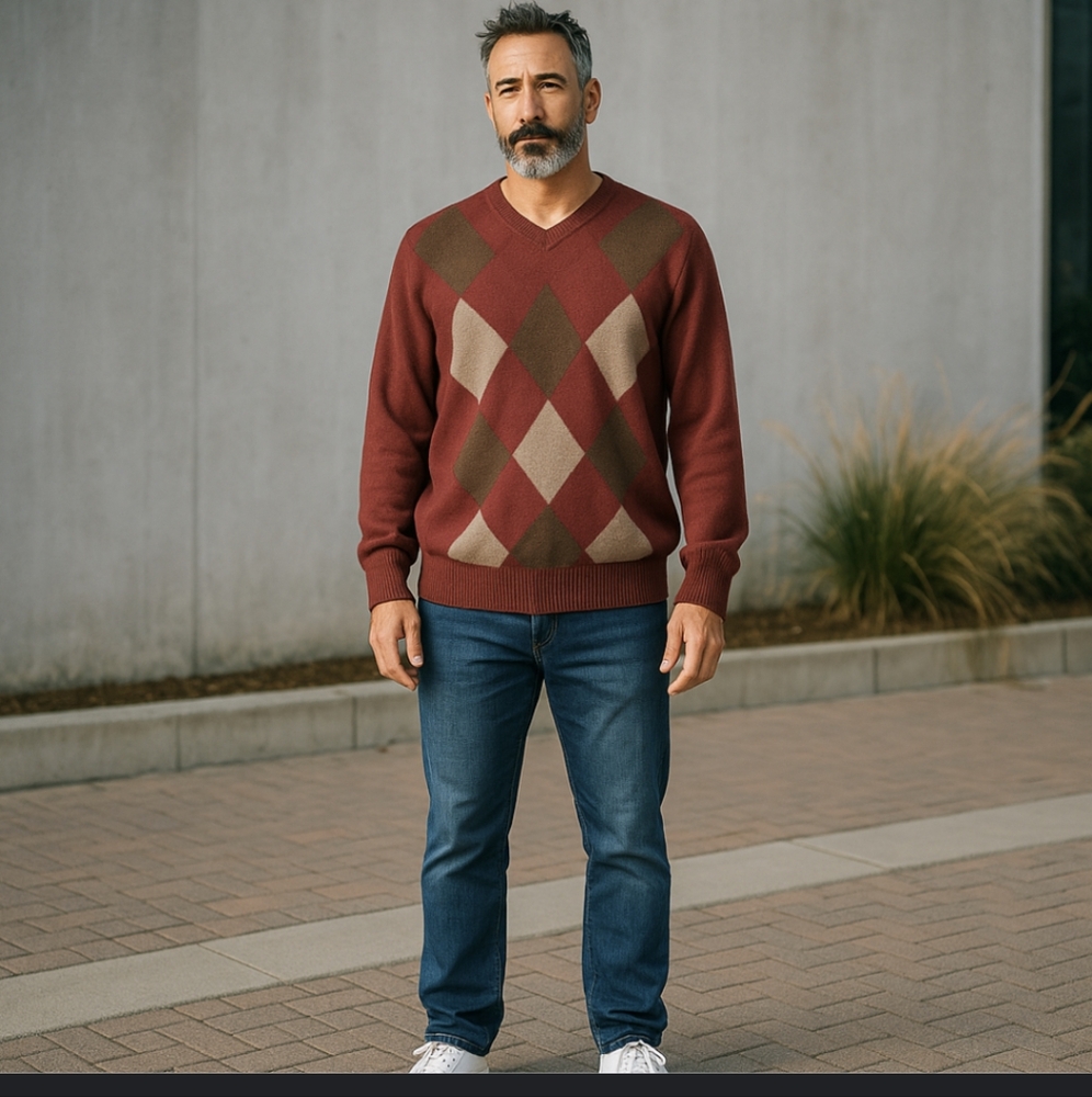 Tasso Elba Burgundy Argyle Fine Cashmere Sweater